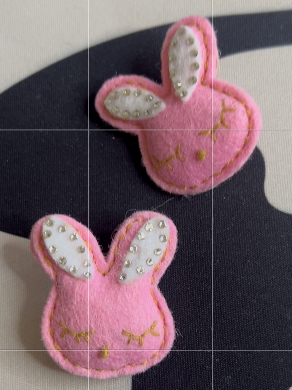 Tarina Tarantino- Rare, Vintage Swarovski Crystal Pink Felt Bunny Puff Earrings - Picture 4 of 4